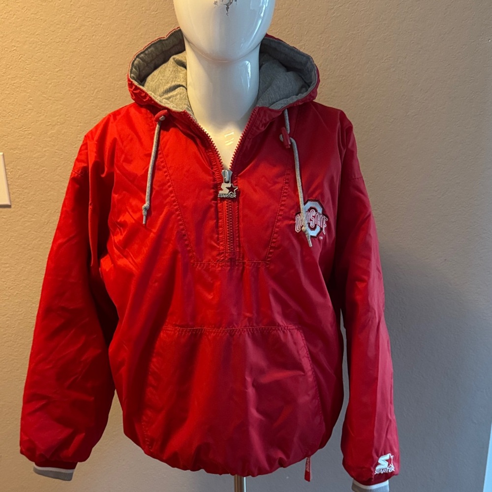 STARTER Red Mens Ohio State hoodie Raincoat with Logo